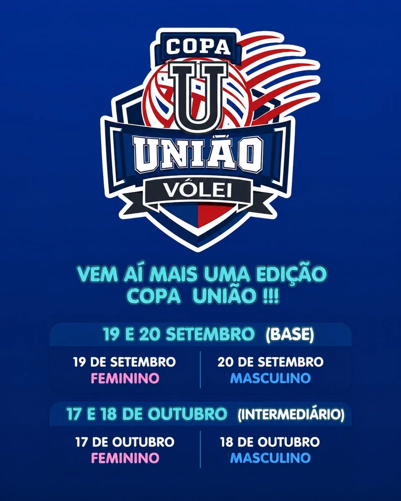 Vem aí mais uma edição da Copa União: Base 19 e 20 de setembro, Intermediário 17 e 18 de outubro